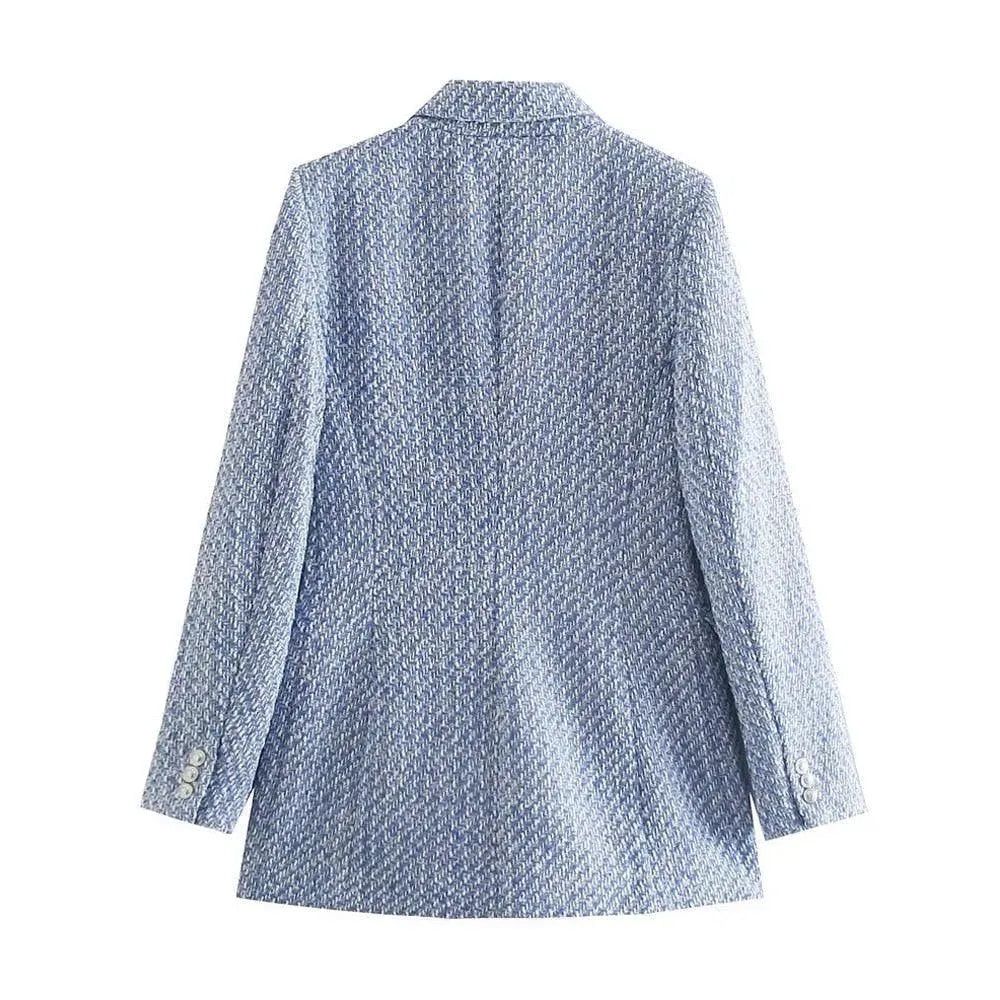 Damen Tweed Blazer Doppelt Knöpft, Elegantes Design - IdealeKleiden