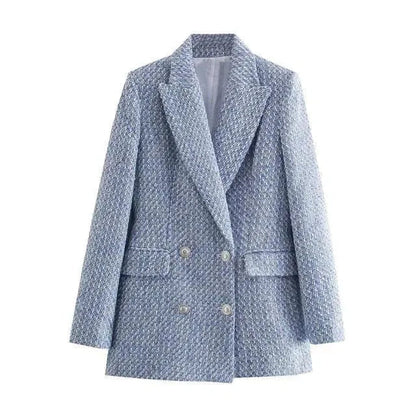 Blazer en tweed pour femme, double boutonnage, design élégant
