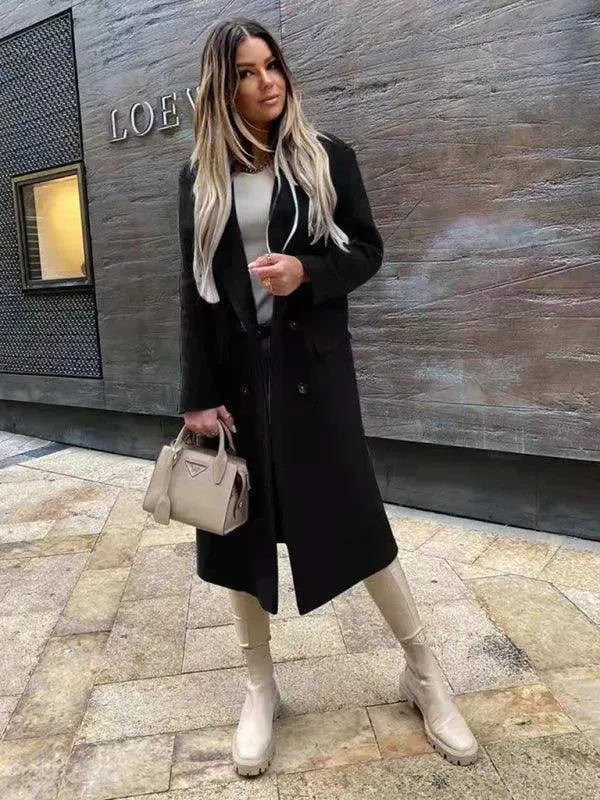 Manteau en laine pour femme à double boutonnage élégant