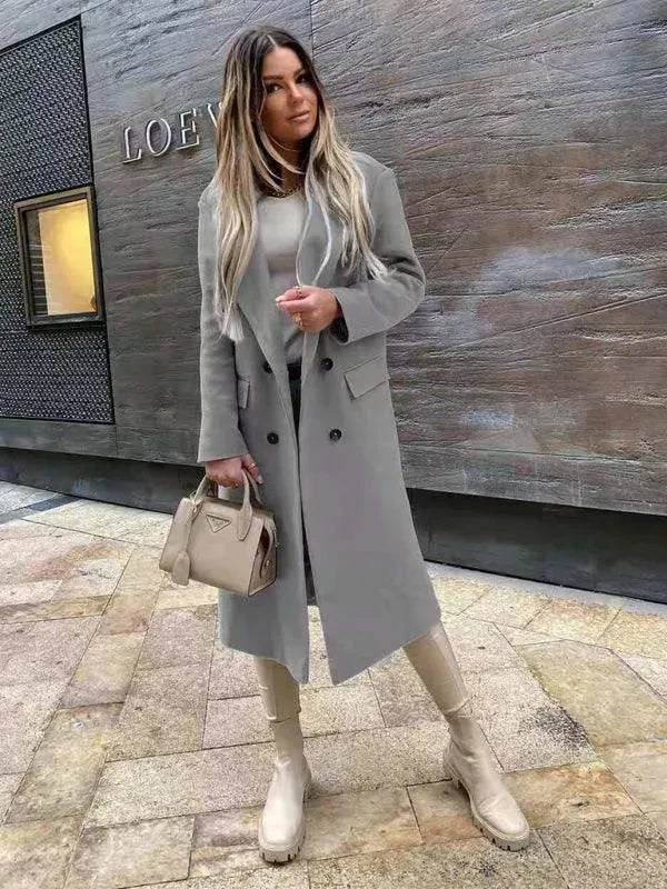 Manteau en laine pour femme à double boutonnage élégant