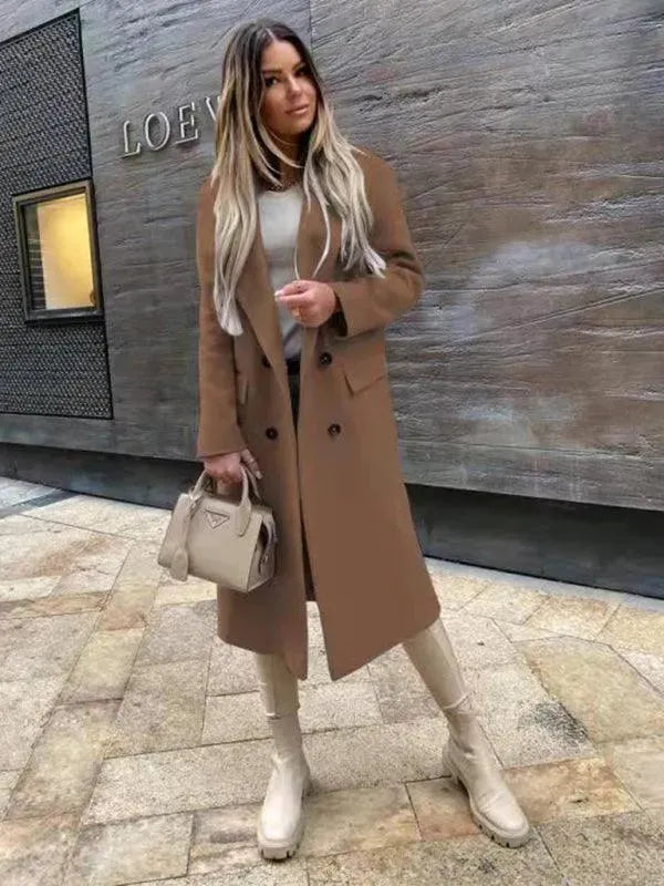 Manteau en laine pour femme à double boutonnage élégant
