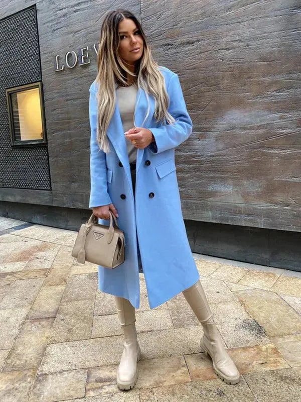 Manteau en laine pour femme à double boutonnage élégant