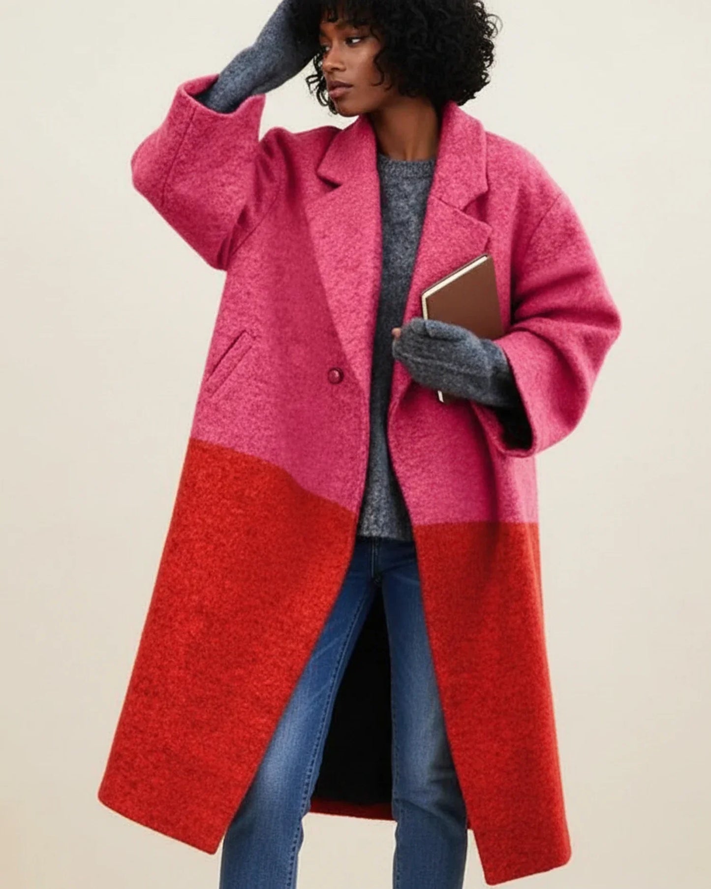 Manteau d'hiver long femme, multicolore, laine