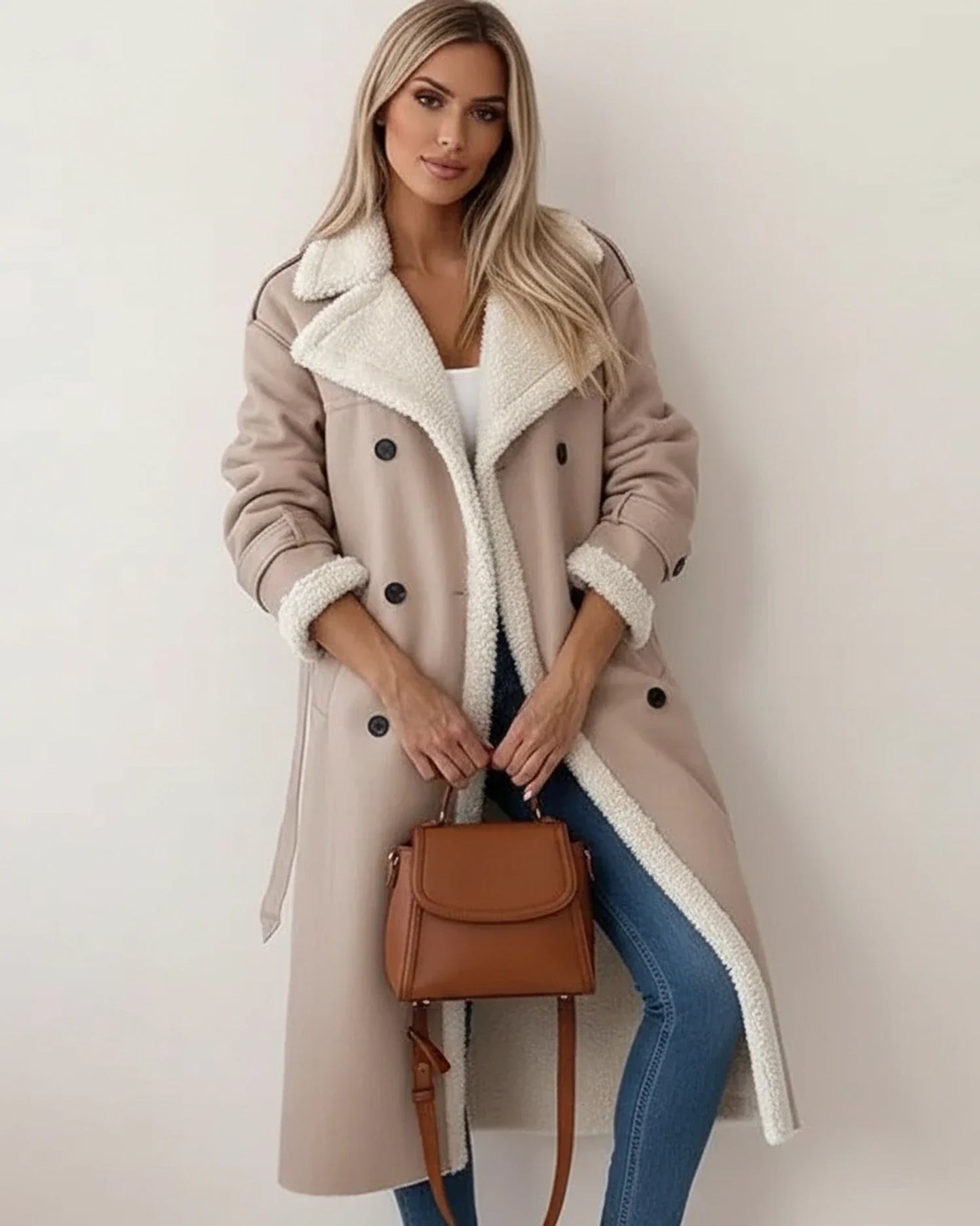 Manteau d'hiver long en sherpa pour femmes