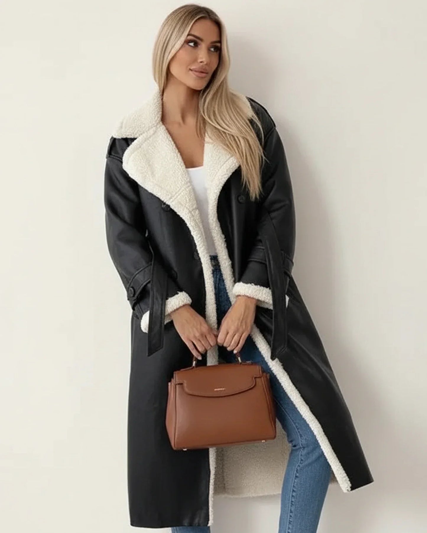 Manteau d'hiver long en sherpa pour femmes