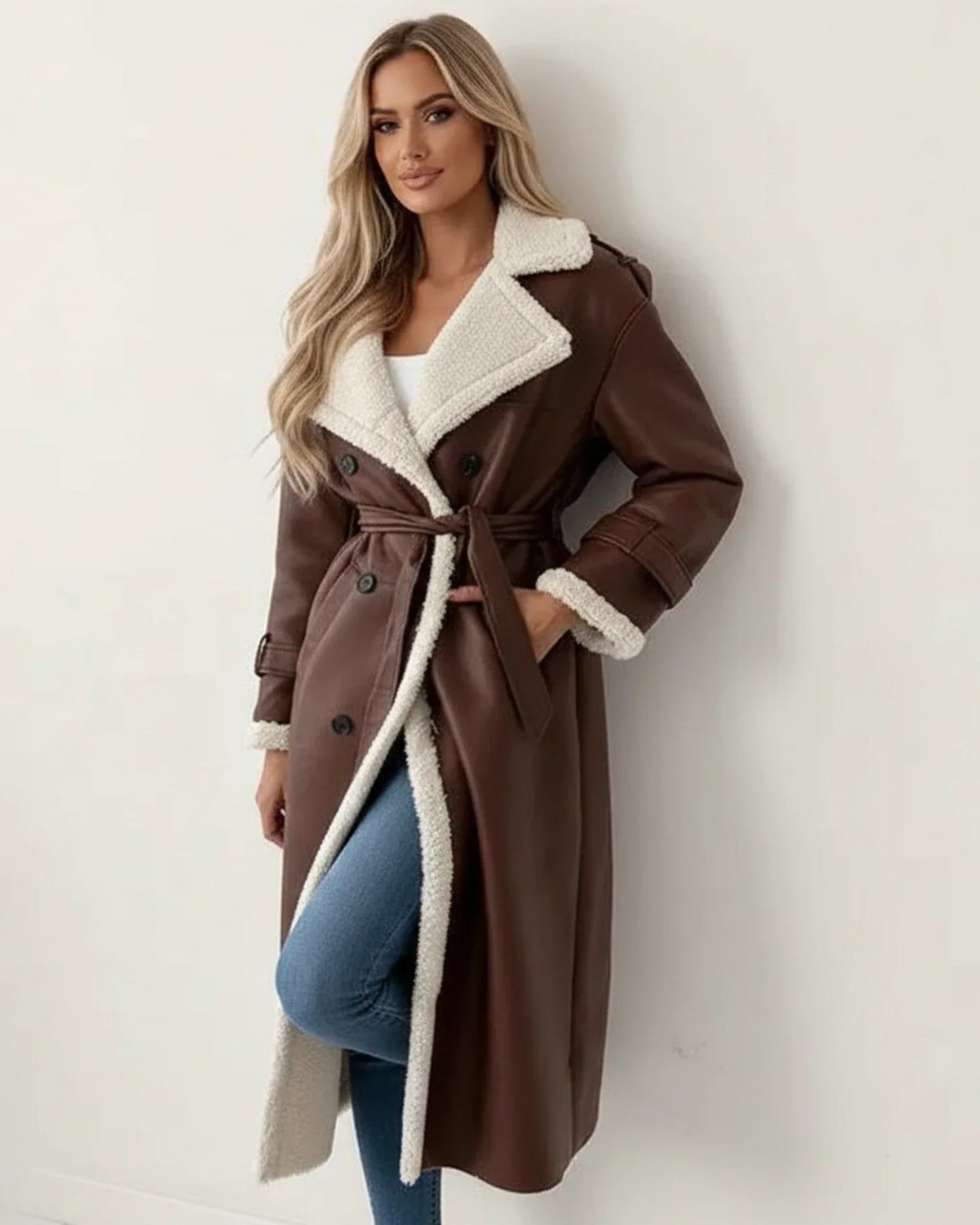 Manteau d'hiver long en sherpa pour femmes