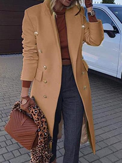 Manteau en laine élégant pour femme Col revers Poche à bouton