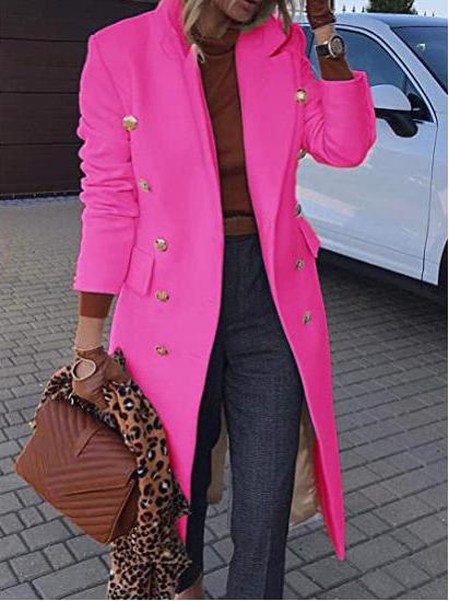 Manteau en laine élégant pour femme Col revers Poche à bouton