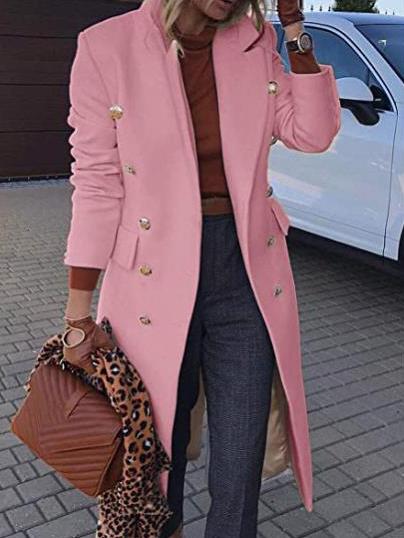 Manteau en laine élégant pour femme Col revers Poche à bouton