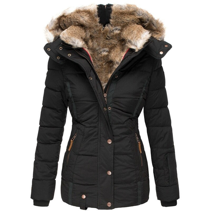 Damen Wintermantel Warm Pelzgefüttert Wasserabweisend - IdealeKleiden