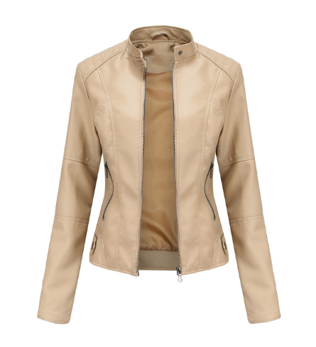 Blouson en cuir pour femme Col Mandarin Élégant