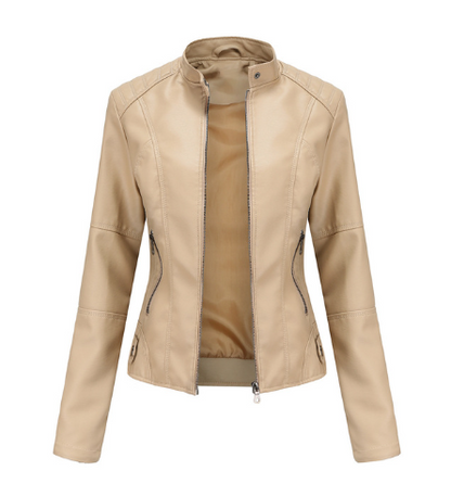 Blouson en cuir pour femme Col Mandarin Élégant
