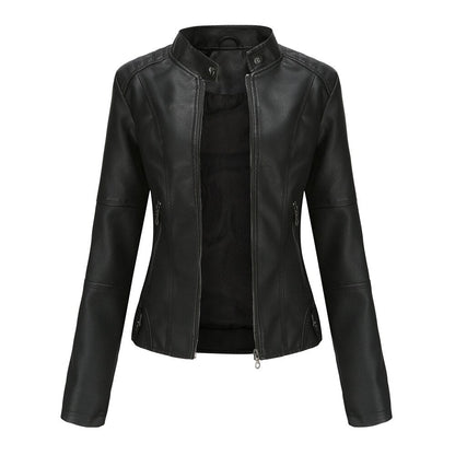 Blouson en cuir pour femme Col Mandarin Élégant