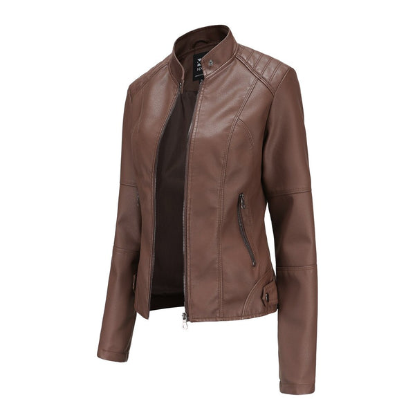 Blouson en cuir pour femme Col Mandarin Élégant