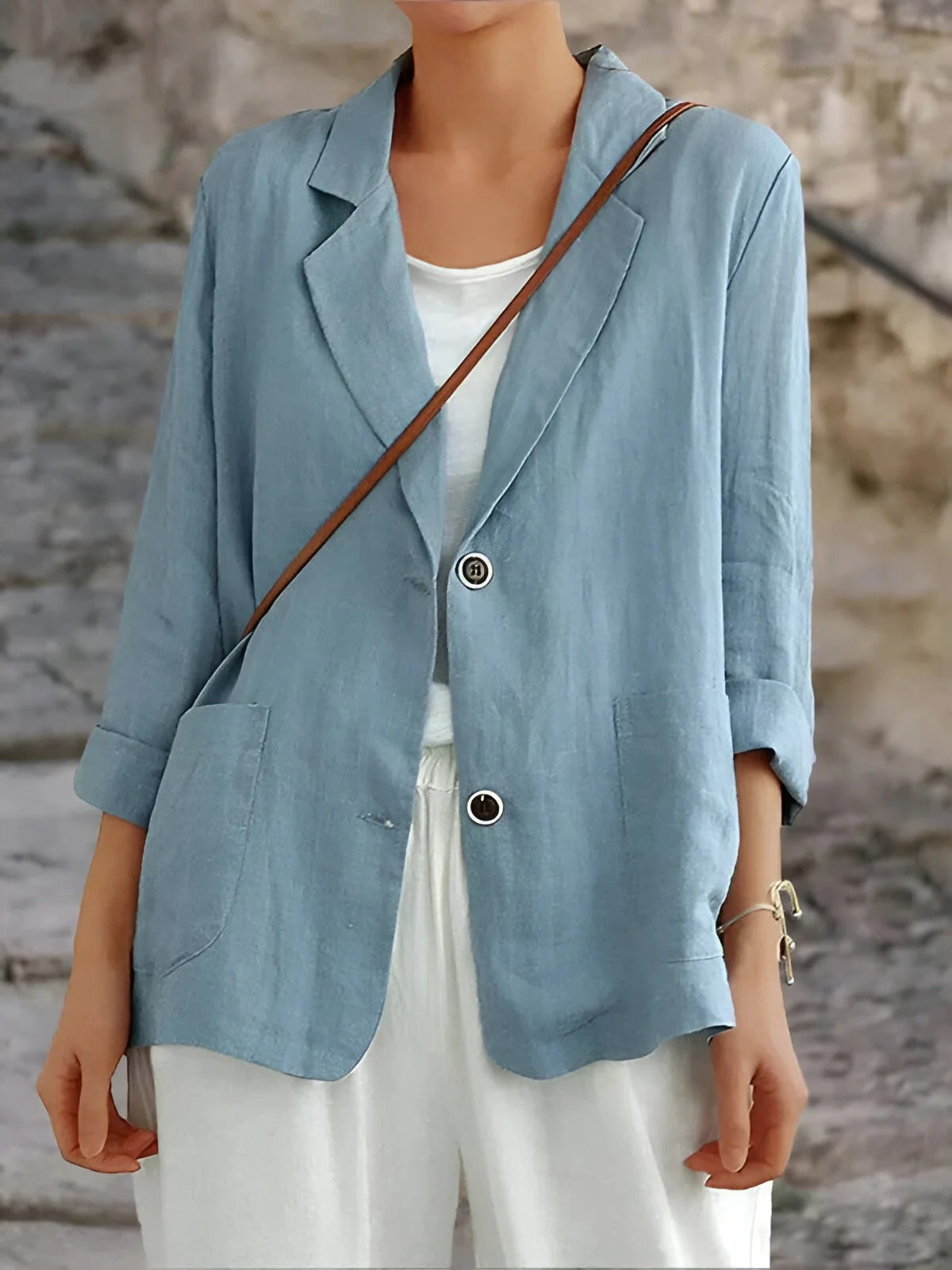 Blazer femme confortable mi-long en tissu naturel