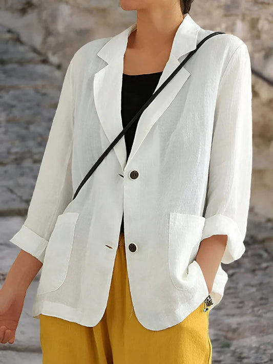 Damen Blazer Bequem Mittellang Naturstoff - IdealeKleiden