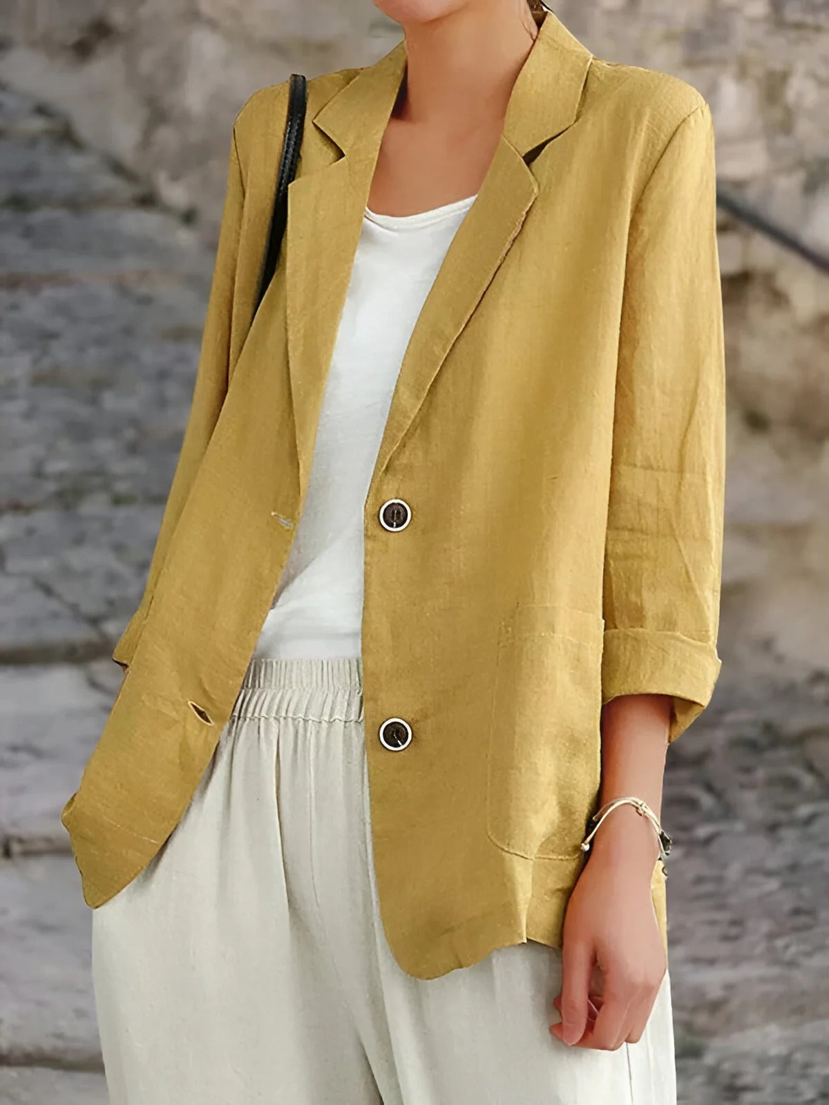 Blazer femme confortable mi-long en tissu naturel
