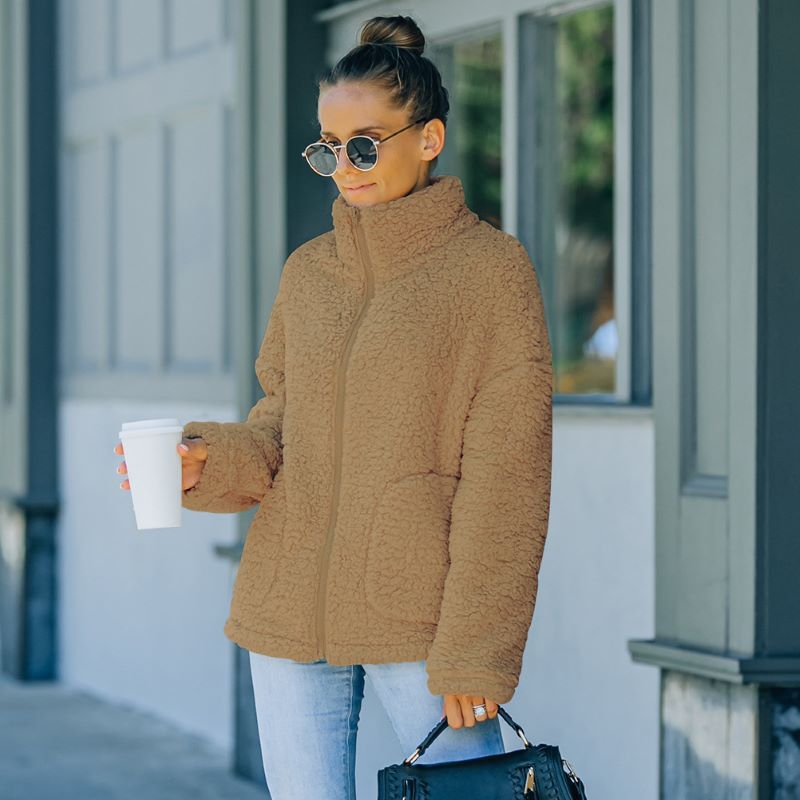 Damen Plüschjacke Warm und Elegent - IdealeKleiden