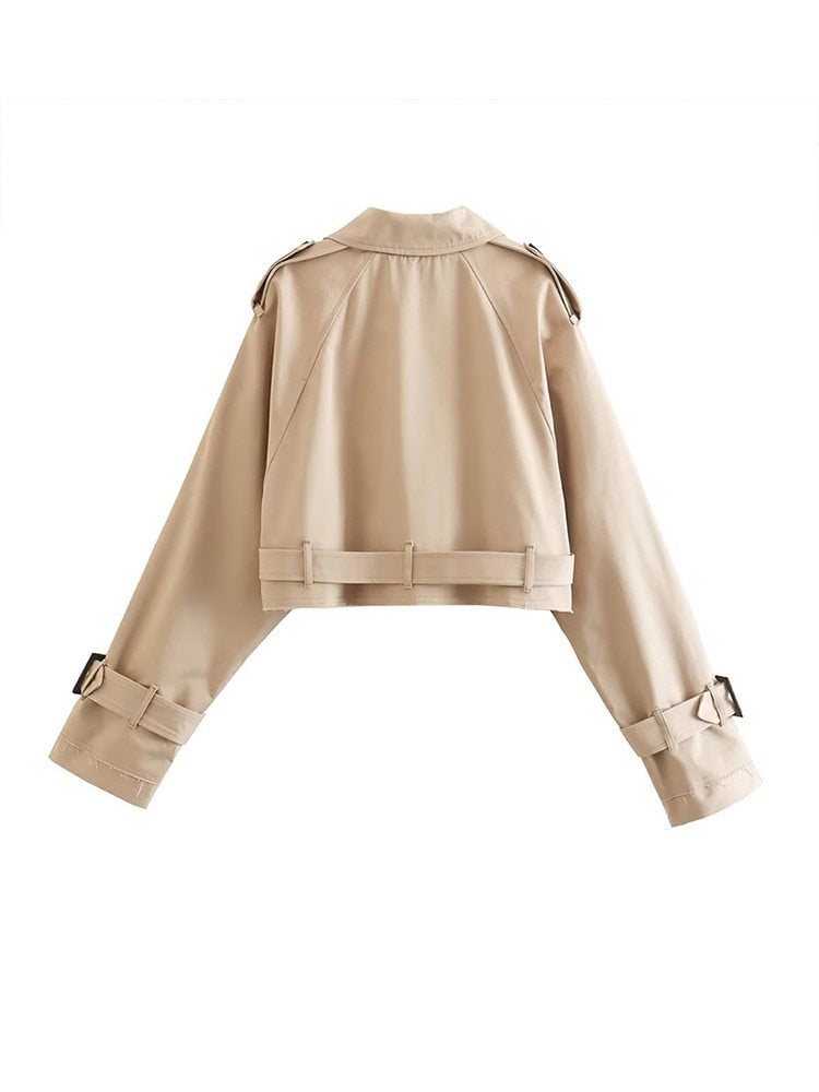 Damen Trenchcoat Beige Elegante Kurzjacke - IdealeKleiden