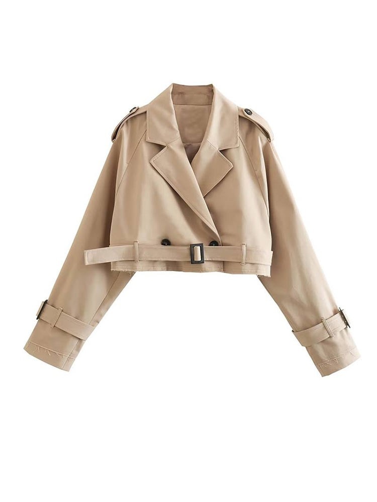 Trench-coat court beige élégant pour femme