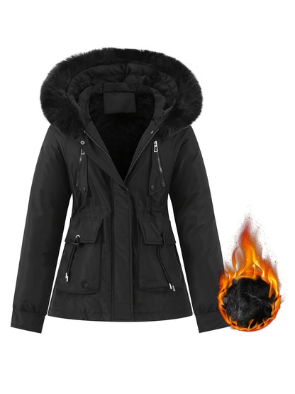 Manteau d'hiver pour femme avec capuche amovible en fausse fourrure Manteau élégant pour femme