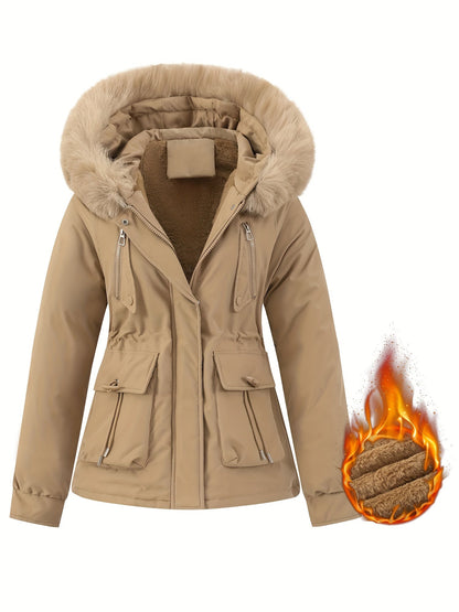 Manteau d'hiver pour femme avec capuche amovible en fausse fourrure Manteau élégant pour femme