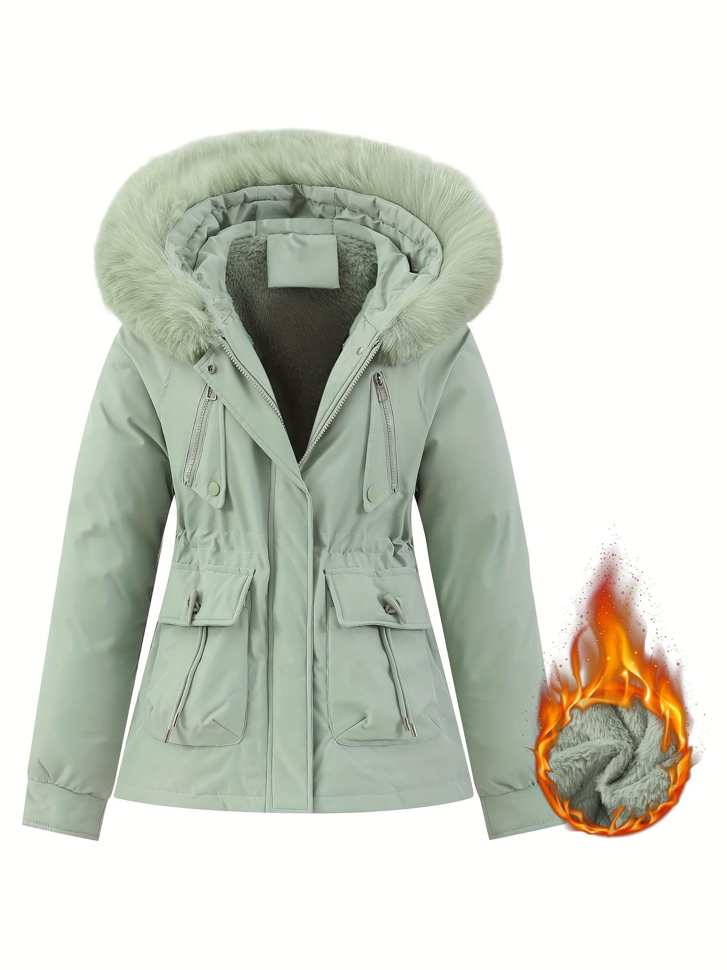 Manteau d'hiver pour femme avec capuche amovible en fausse fourrure Manteau élégant pour femme