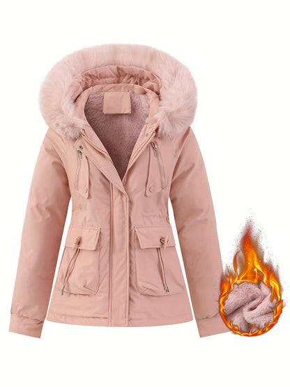 Manteau d'hiver pour femme avec capuche amovible en fausse fourrure Manteau élégant pour femme