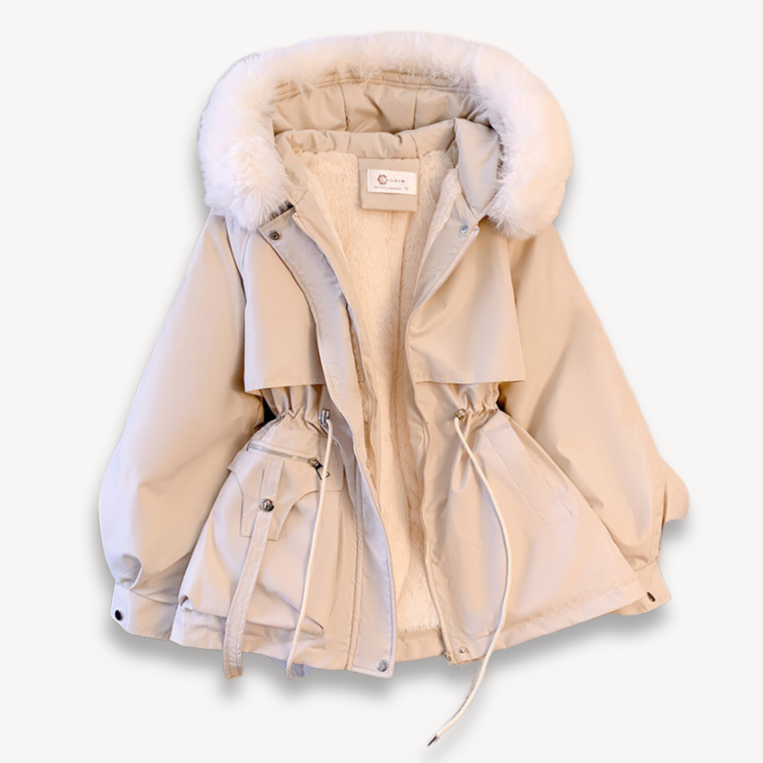 Parka élégant en fausse fourrure, taille ajustable, longueur hanches