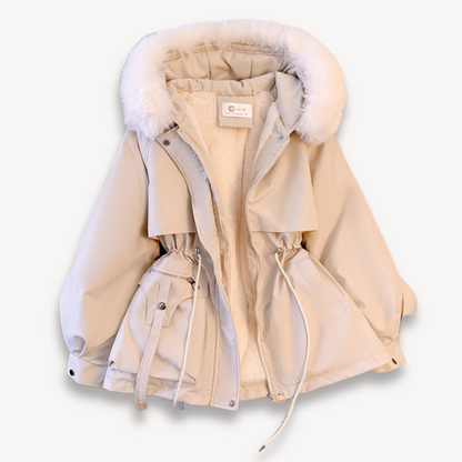 Parka élégant en fausse fourrure, taille ajustable, longueur hanches