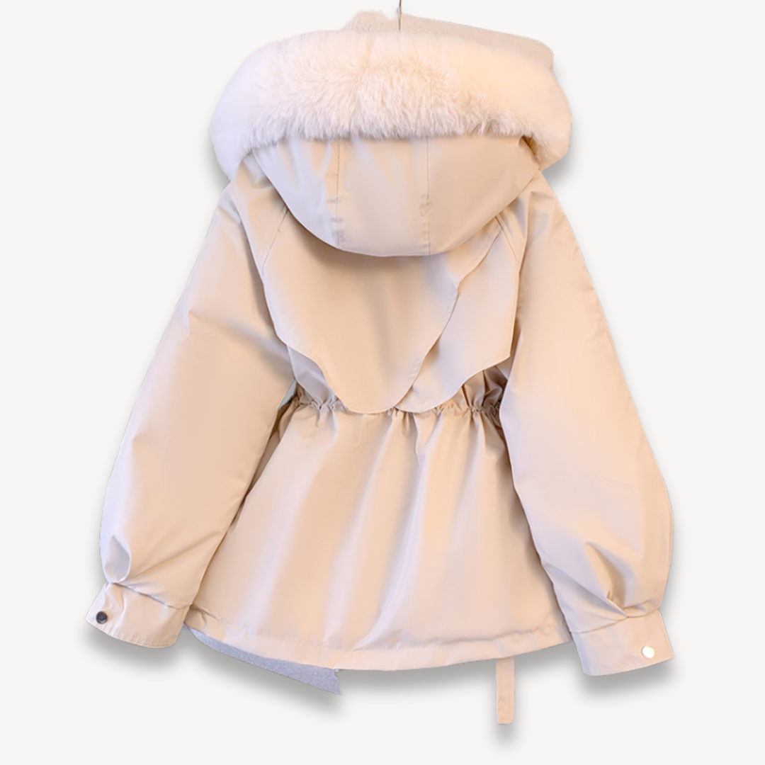 Elegante Parka Jacke Kunstfell Verstellbarer Bund Hüftlänge - IdealeKleiden