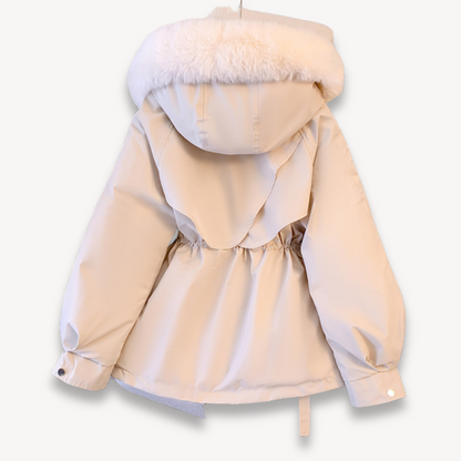 Elegante Parka Jacke Kunstfell Verstellbarer Bund Hüftlänge - IdealeKleiden