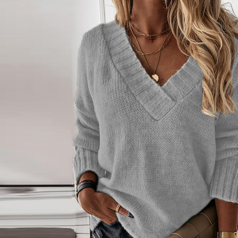 Pull en laine douce col V pour femme