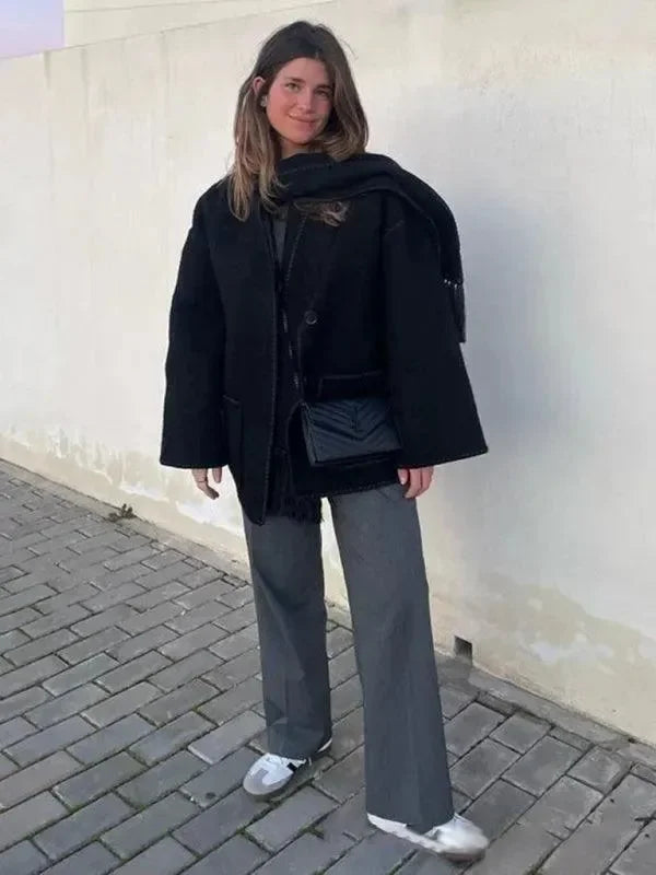 Manteau long élégant en laine pour femme