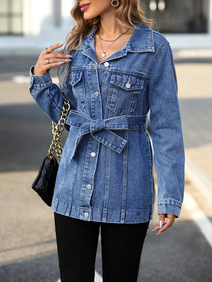 Manteau en jean pour femme Poches à rabat modernes