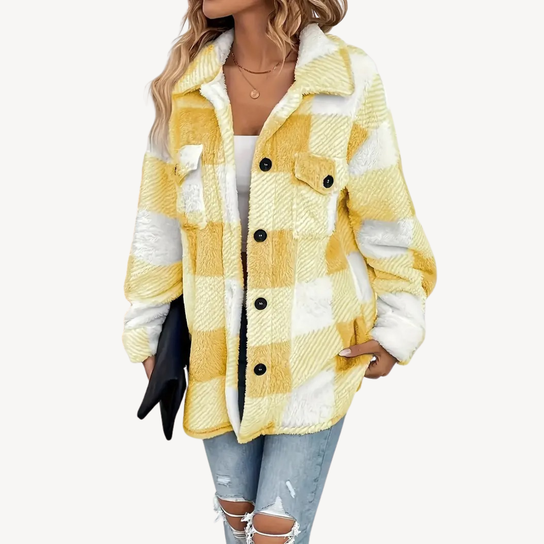Veste polaire à carreaux stylée pour femme