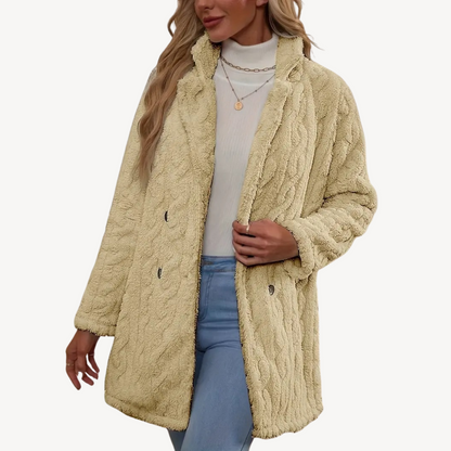 Manteau en fausse fourrure pour femme, double boutonnage, élégant