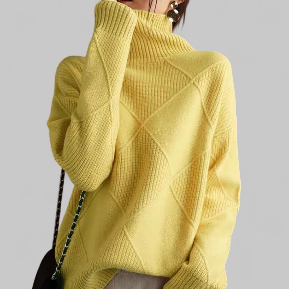 Pull over oversize femme à col roulé motif hiver