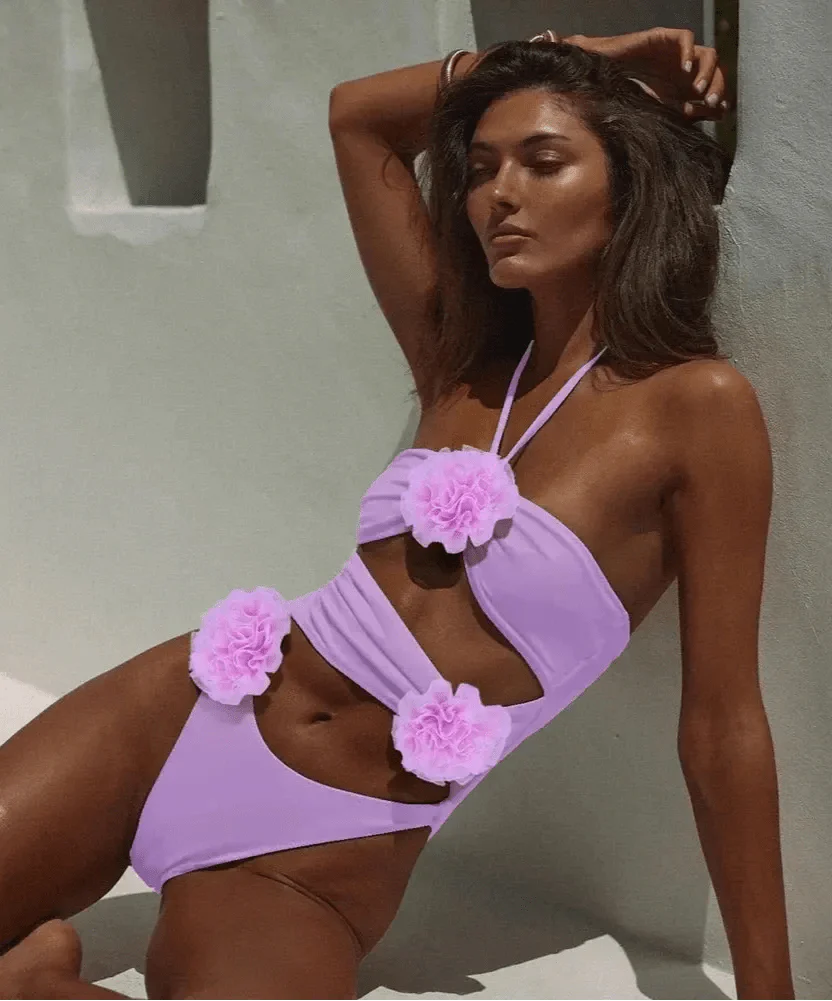 Maillot de bain femme Zara avec décolleté et design de fleurs 3D