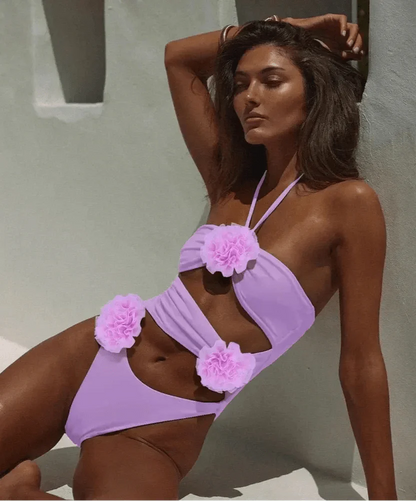 Maillot de bain femme Zara avec décolleté et design de fleurs 3D