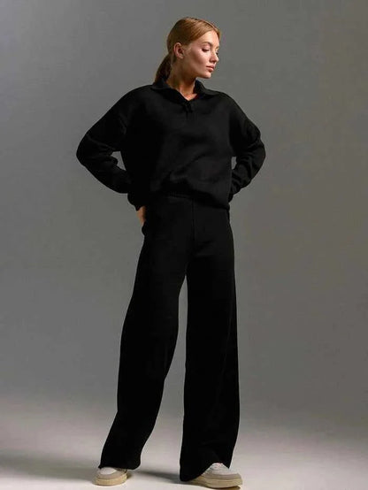 Klassisches Zweiteiler Set Pullover und weite Hose - IdealeKleiden